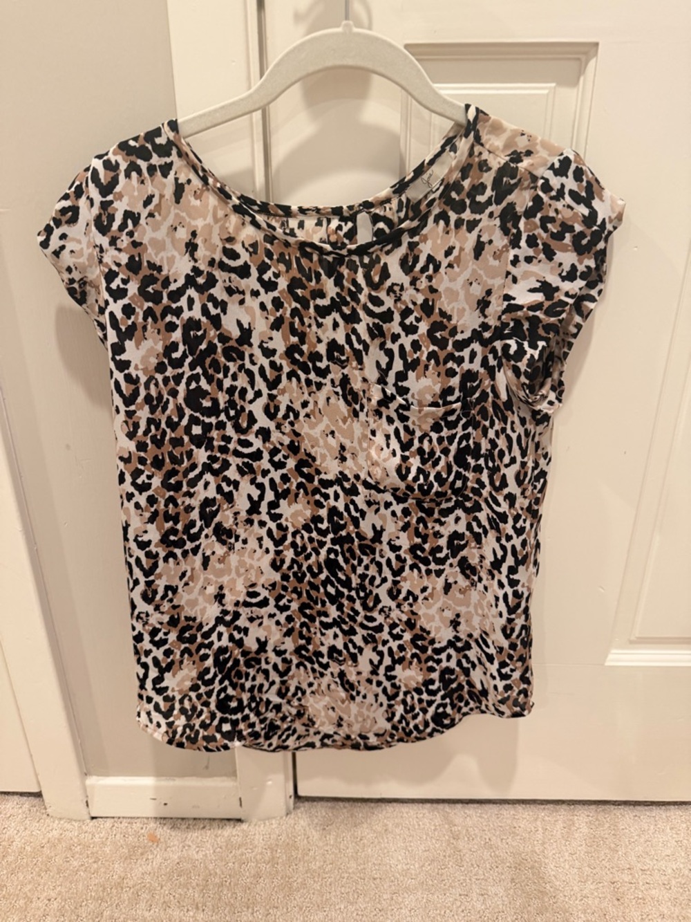 Joie Leopard Print Cap Sleeve Tee - Black, Tan & White